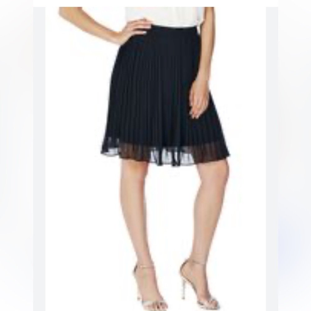 JustFab Black Pleated Sheer Silk Skirt